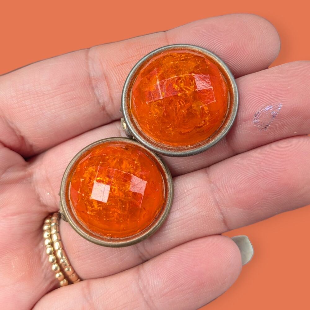 Vintage Orange Faceted Dome clip-on earrings
